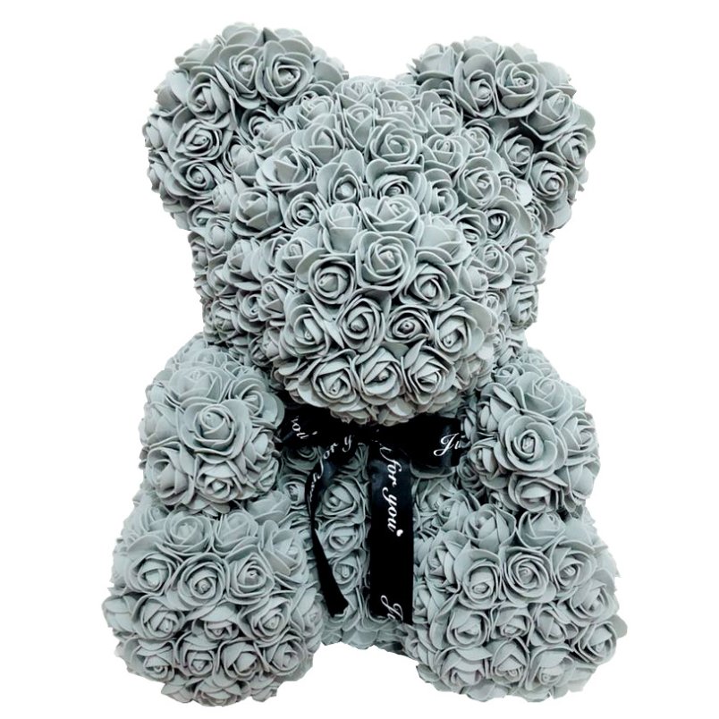 Artificial Rose Bear - Grey (2 Sizes) - Casey Florist Co