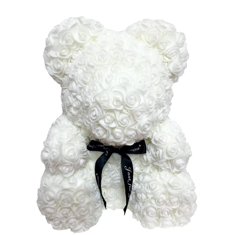 Artificial Rose Bear - White (2 Sizes) - Casey Florist Co