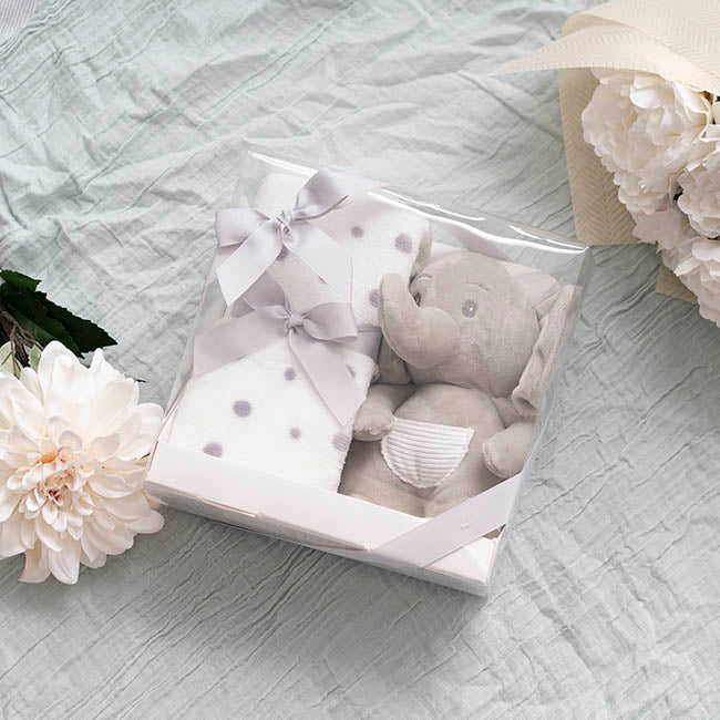 Ellie Elephant Baby Gift Set with Mini Fresh Flower Box - Casey Florist Co