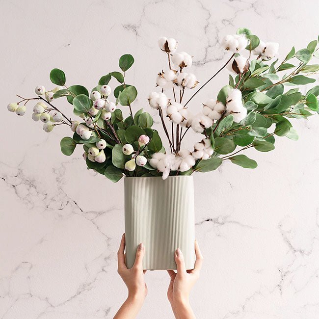 Ribbed Ceramic Infinity Vase - Sage - Casey Florist Co
