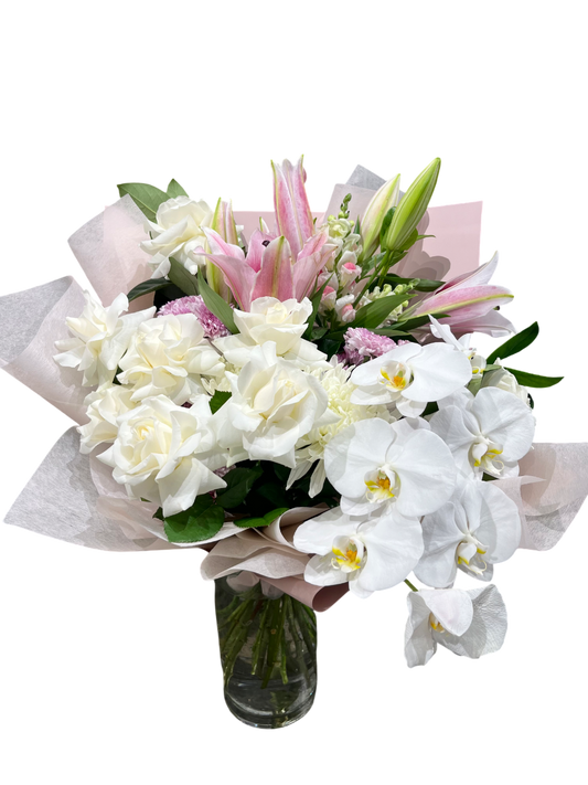 The Orchid Lover Modern Front Faced Bouquet