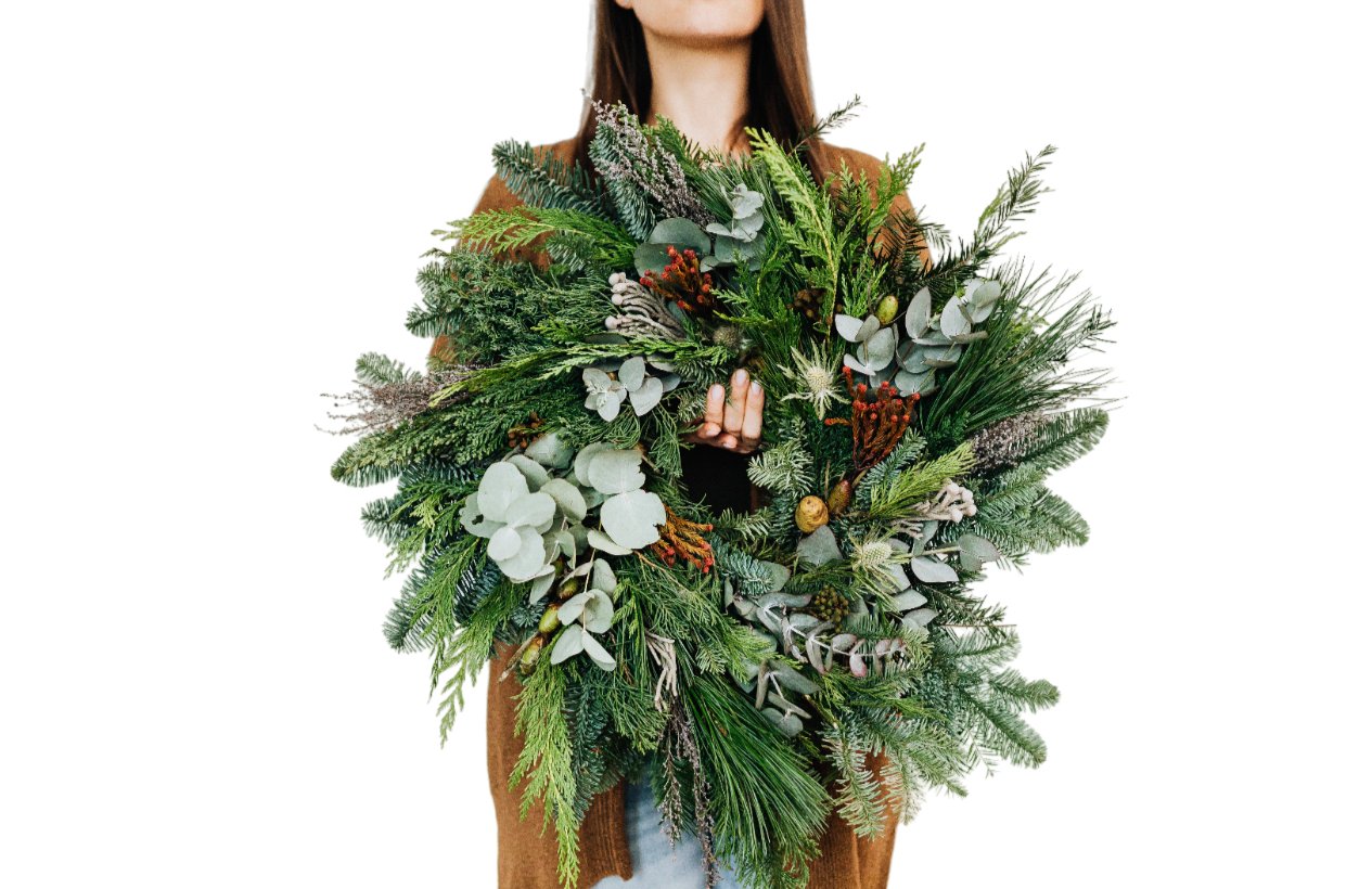 Christmas Wreath - Natives or Baby Breath - Casey Florist Co