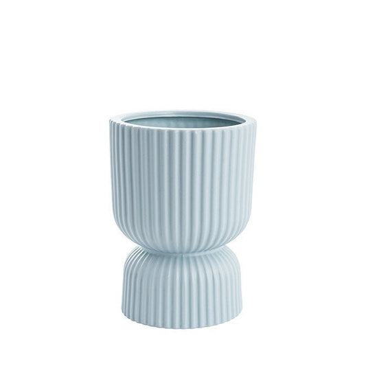 Ribbed Ceramic Round Cyprus Vase - Light Blue - Casey Florist Co