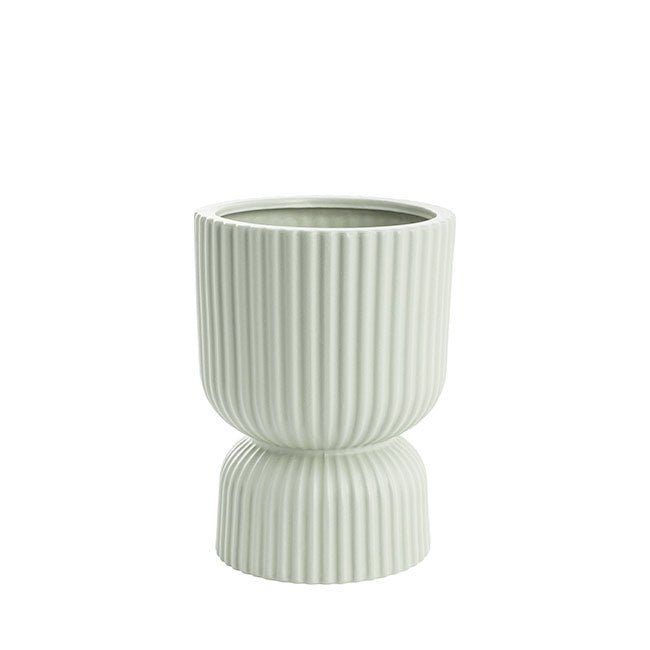 Ribbed Ceramic Round Cyprus Vase - Sage - Casey Florist Co