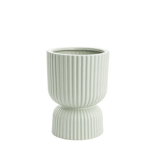 Ribbed Ceramic Round Cyprus Vase - Sage - Casey Florist Co