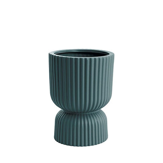 Ribbed Ceramic Round Cyprus Vase - Teal - Casey Florist Co