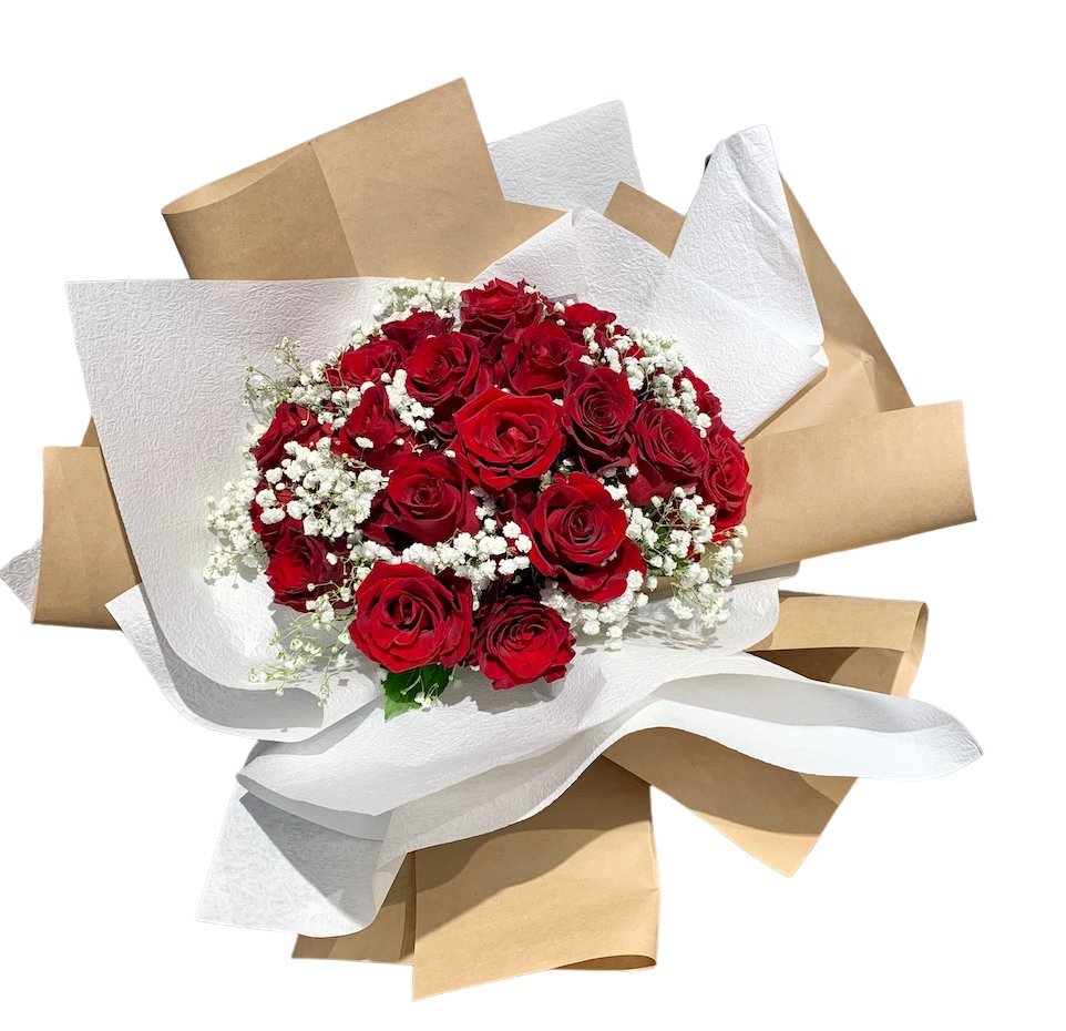 Rose Bouquet with Baby Breath - Casey Florist Co