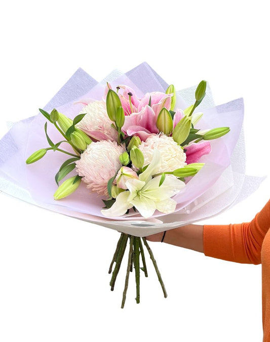 The Pom Pom Bouquet - Lillies & Disbuds - Casey Florist Co